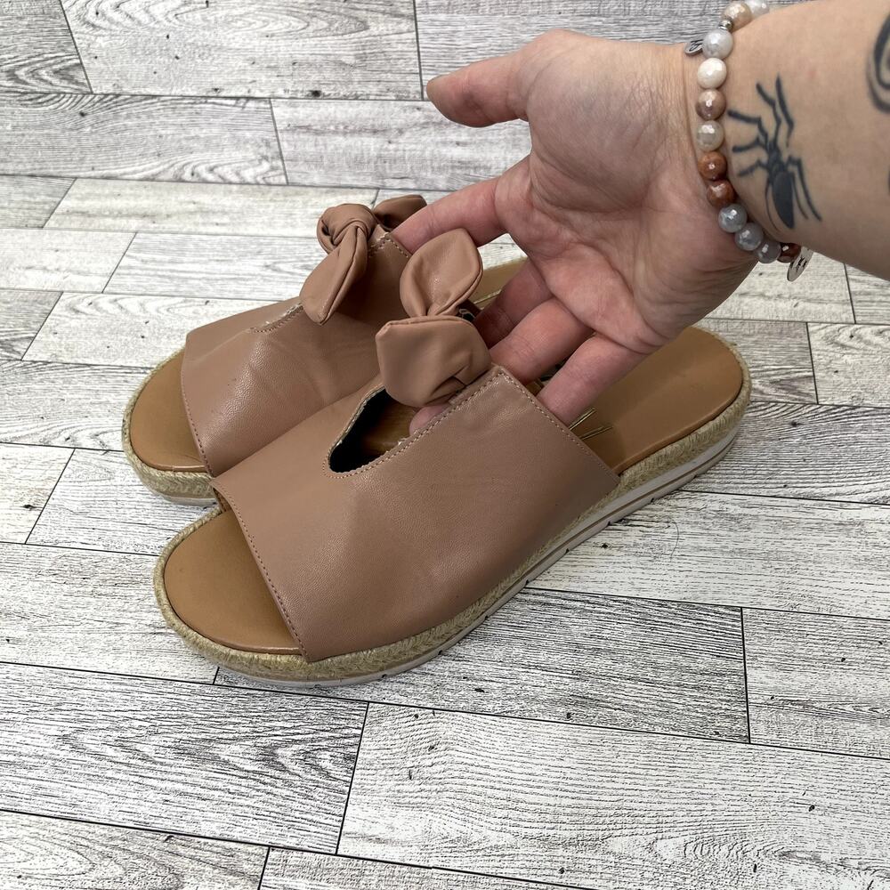 VIZZANO Tan Leather Tie Detail Slide On Platform Sandals Size 7